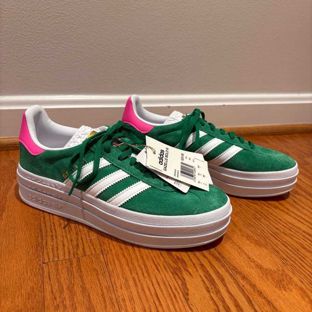 New Adidas Gazelle Bold ‘Green Lucid Pink’ Sneakers Womens 7 StockX Verified - Picture 1 of 11